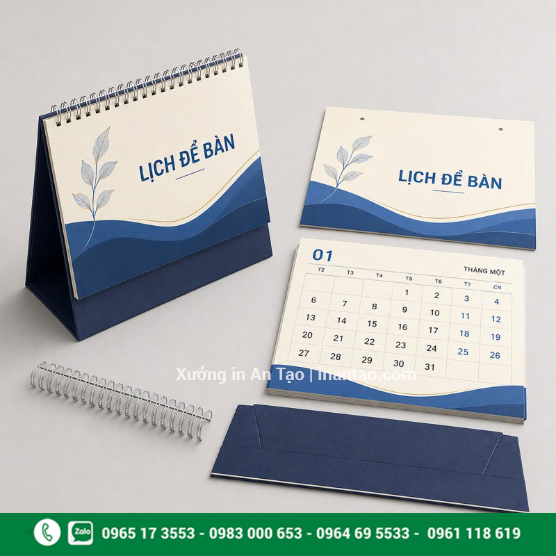 Cấu tạo sản phẩm in lịch bàn hoàn chỉnh Cấu tạo lịch để bàn gồm trang in đế chữ A và lò xo