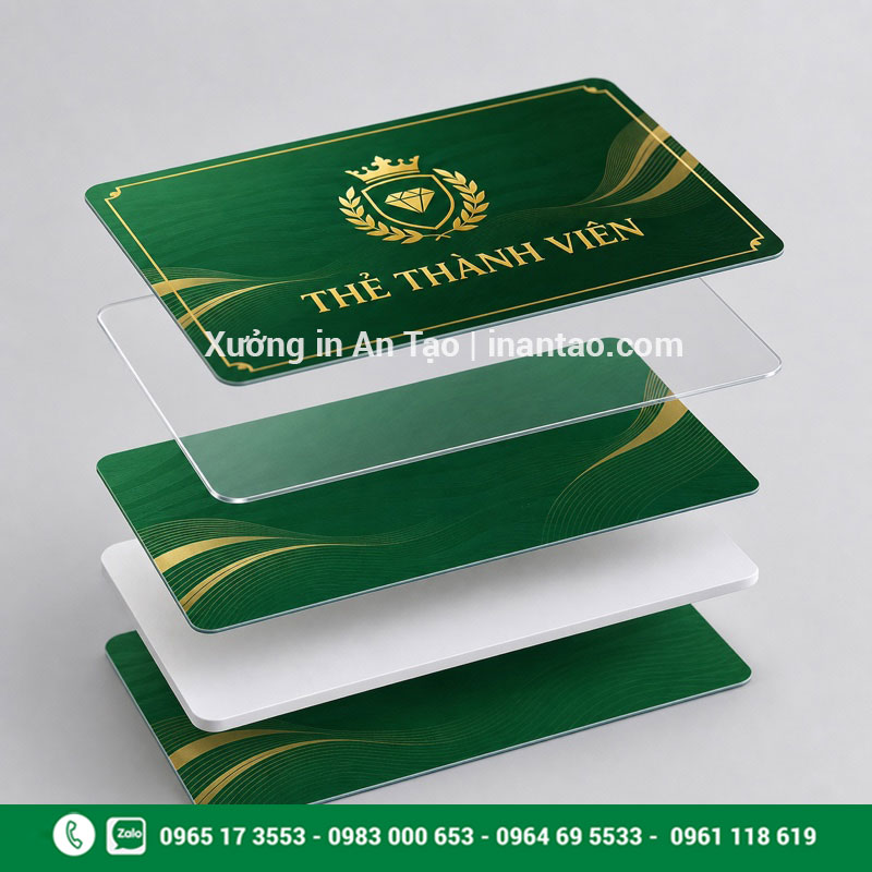 Cấu tạo thẻ nhựa PVC cán ghép nhiều lớp Mô phỏng cấu tạo nhiều lớp khi in thẻ nhựa PVC
