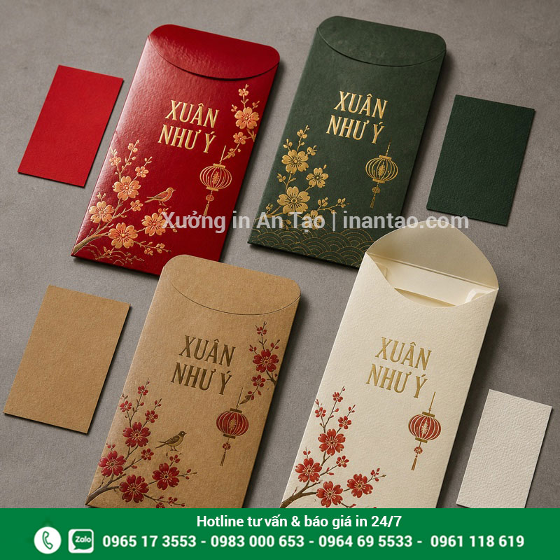 Chất liệu giấy in bao lì xì đẹp và phù hợp ngân sách So sánh giấy Couche Kraft và giấy mỹ thuật in bao lì xì
