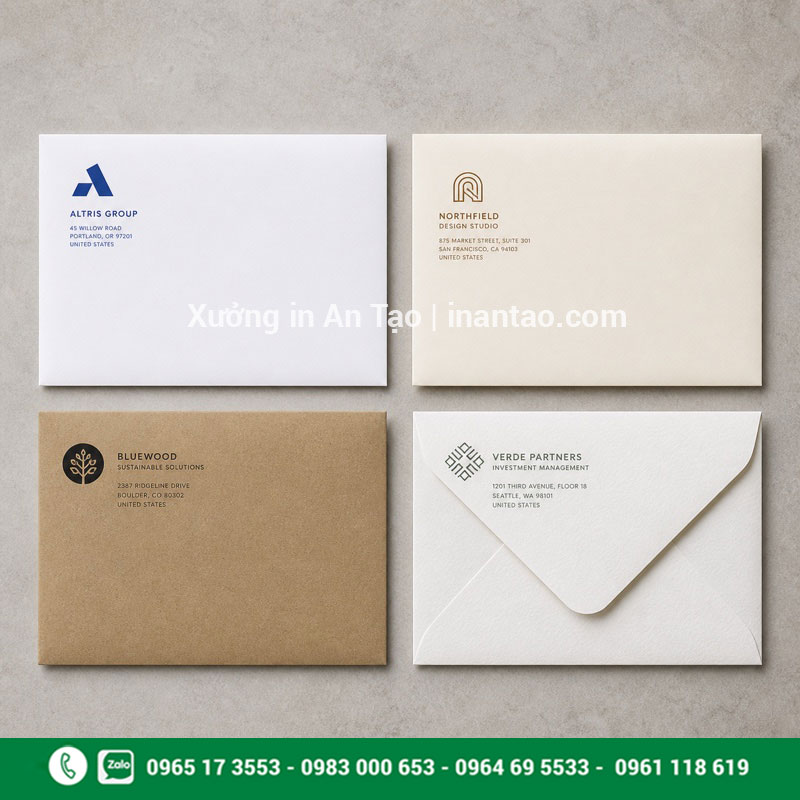 Chọn giấy in bao thư theo yêu cầu Chất liệu giấy in bao thư theo yêu cầu Ford kem kraft và giấy mỹ thuật