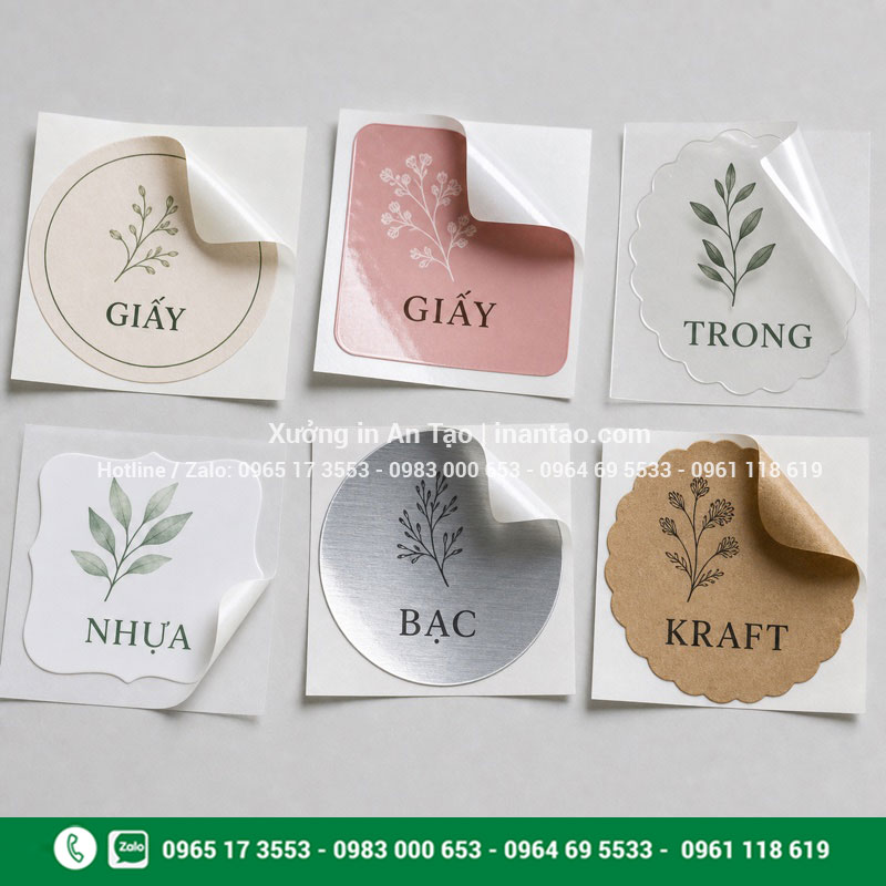 Các chất liệu in tem nhãn decal phổ biến So sánh chất liệu in tem nhãn decal giấy nhựa trong bạc kraft