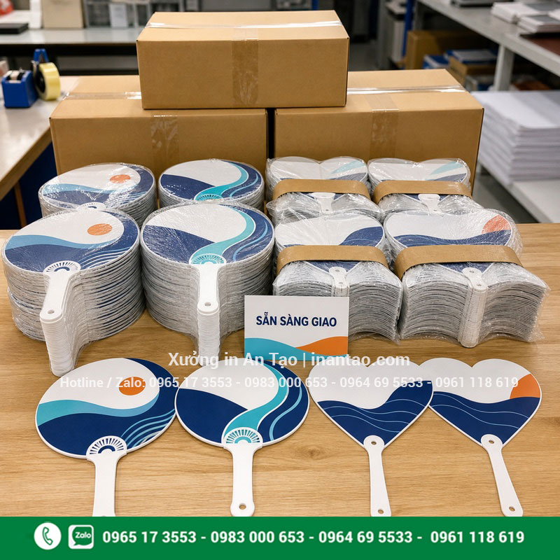 Đơn quạt nhựa quảng cáo đã hoàn thiện Đóng gói quạt nhựa quảng cáo hoàn thiện sẵn sàng giao