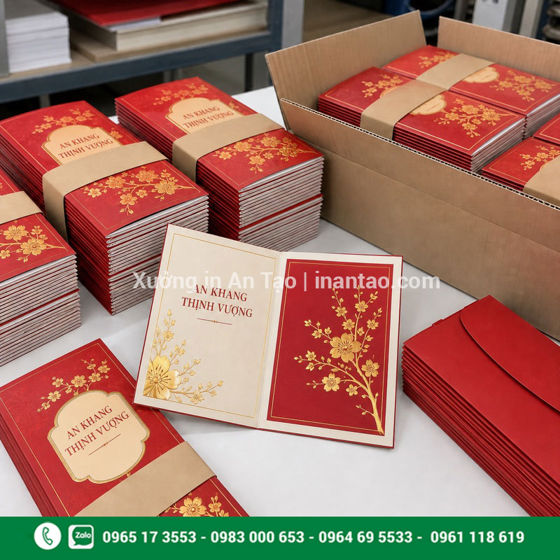 Kiểm tra và đóng gói thiệp chúc mừng trước khi giao Thiệp chúc mừng hoàn thiện được kiểm tra và đóng gói cùng bao thư