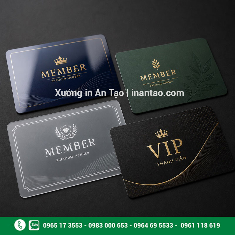 Các lựa chọn gia công thẻ nhựa cao cấp Thẻ nhựa cán bóng, cán mờ, nhựa trong và ép kim