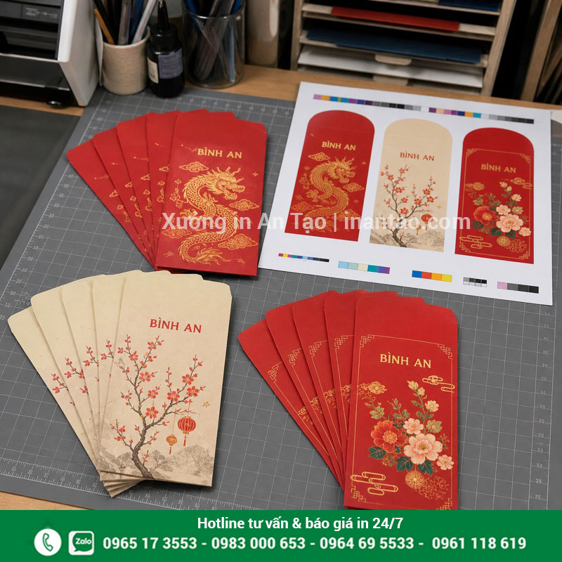 In bao lì xì số lượng ít từ 100 chiếc Đơn in bao lì xì số lượng ít với ba mẫu thiết kế