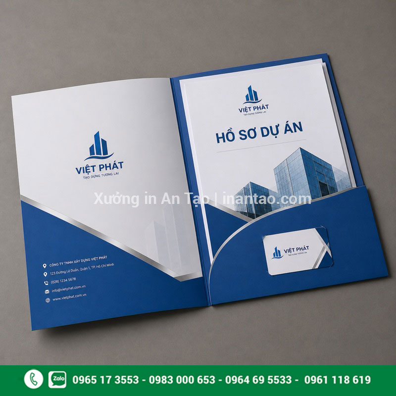 In bìa kẹp hồ sơ tai gấp theo yêu cầu In bìa kẹp hồ sơ có tai gấp và khe danh thiếp