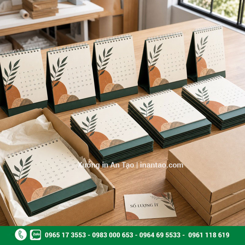 In lịch để bàn số lượng ít cho doanh nghiệp và cửa hàng Đơn in lịch để bàn số lượng ít đã hoàn thiện và đóng hộp