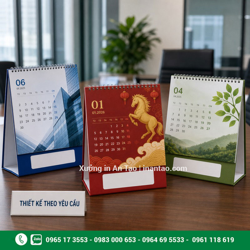 In lịch để bàn theo yêu cầu với nhiều phong cách thiết kế Ba mẫu in lịch để bàn theo yêu cầu cho doanh nghiệp