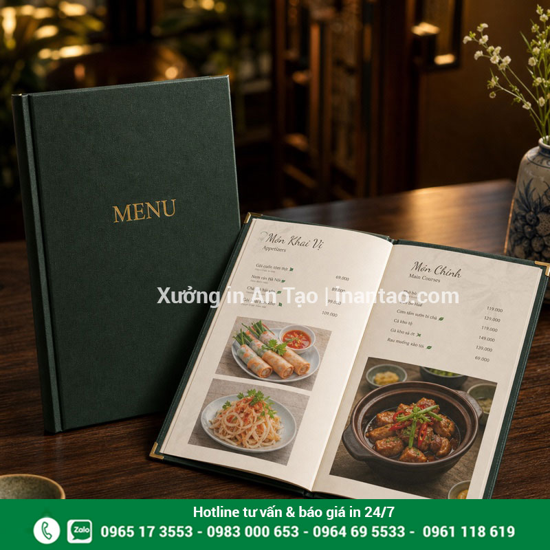 In menu bìa cứng đẹp theo yêu cầu tại TPHCM Mẫu in menu bìa cứng cao cấp cho nhà hàng