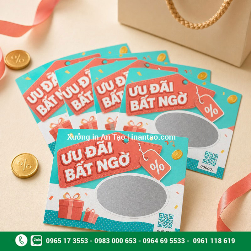 Mẫu in thẻ cào khuyến mãi cho cửa hàng In thẻ cào khuyến mãi giảm giá thiết kế hiện đại