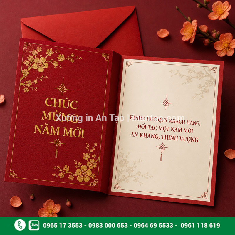 In thiệp chúc mừng năm mới cho khách hàng và đối tác Mẫu in thiệp chúc mừng năm mới doanh nghiệp có lời tri ân