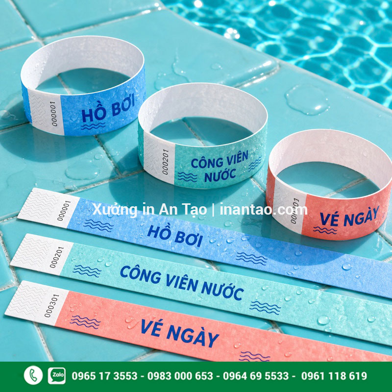 Vòng đeo tay giấy cho hồ bơi và công viên nước In vòng đeo tay cho hồ bơi bằng giấy dai chịu ẩm