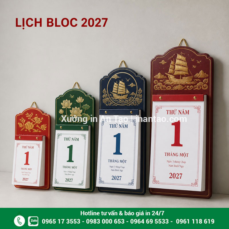 Kích thước in lịch bloc phổ biến cho doanh nghiệp Các kích thước in lịch bloc từ nhỏ đến lớn