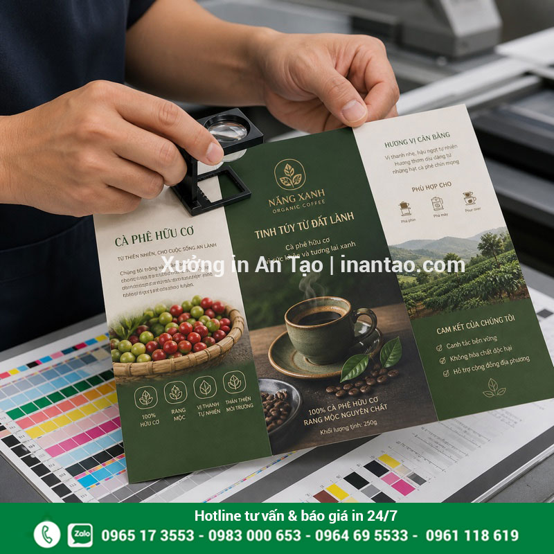Kiểm màu thành phẩm brochure trước khi giao Kiểm tra màu sắc trong quy trình in ấn brochure