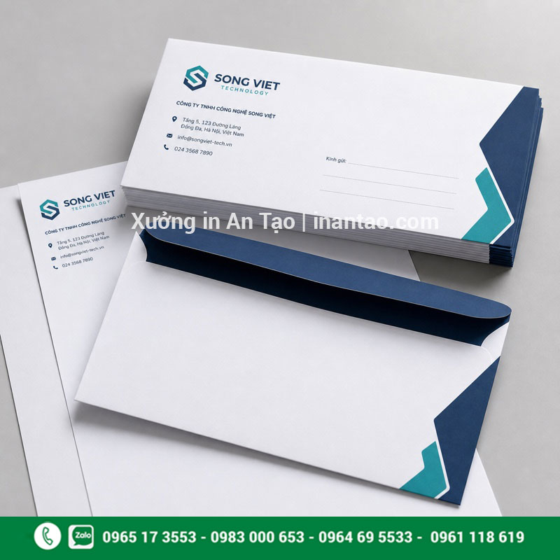 Thiết kế in bao thư công ty chuyên nghiệp Mẫu in bao thư công ty có logo địa chỉ và vùng người nhận