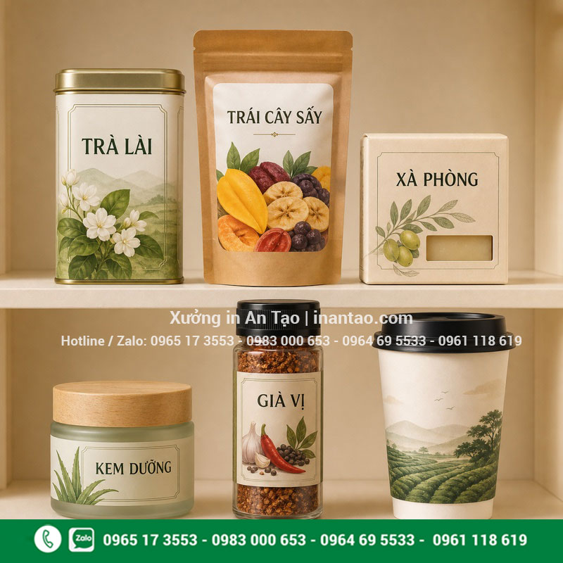 Các ứng dụng in tem nhãn sản phẩm Ứng dụng in tem nhãn cho trà thực phẩm mỹ phẩm gia vị
