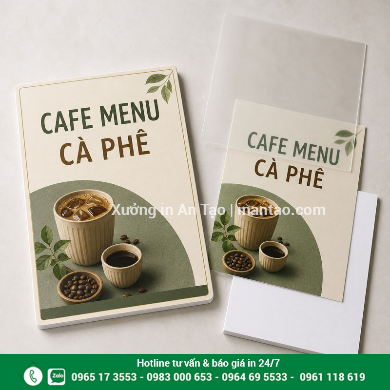 Cấu tạo các lớp của menu bồi formex Cấu tạo menu bồi formex gồm màng cán, bản in decal và lõi PVC xốp