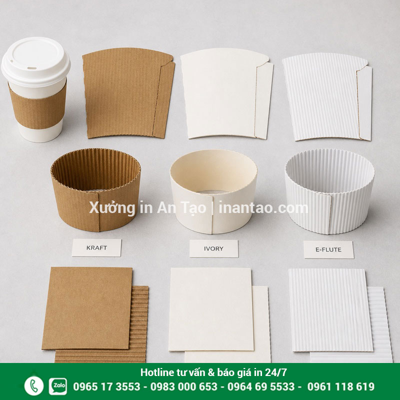Chất liệu cover cốc giấy kraft ivory và E-flute So sánh giấy kraft ivory và carton sóng làm cover cốc giấy