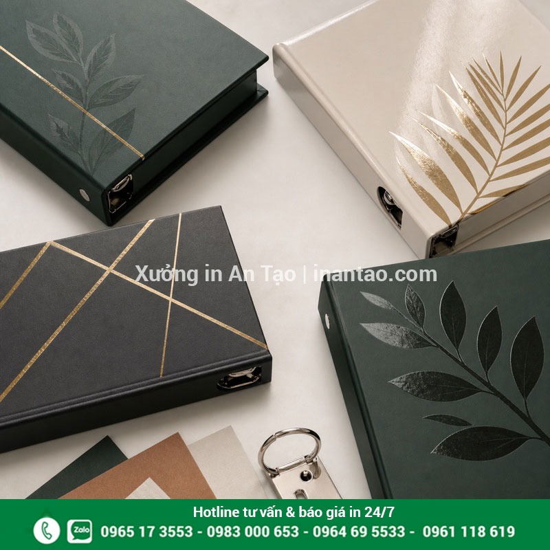 Chất liệu và gia công bìa còng cao cấp Mẫu bìa còng cán màng ép kim và phủ UV