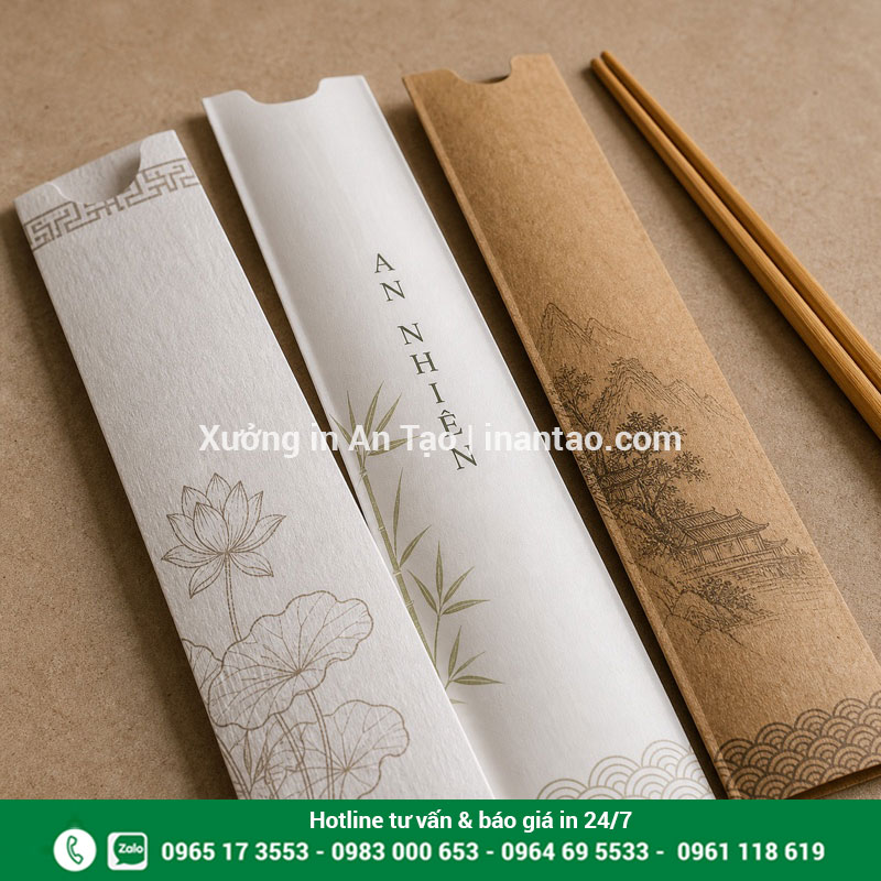Chất liệu giấy in bao đũa thông dụng Bề mặt giấy Ford Couche và kraft dùng in giấy bọc đũa