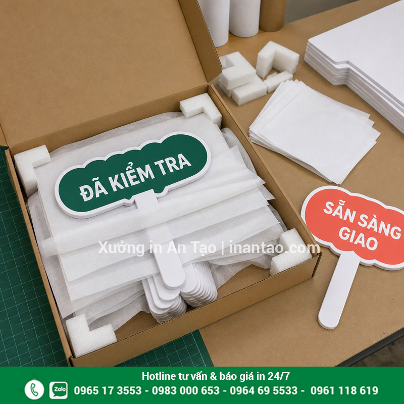 Đóng gói hashtag cầm tay an toàn, dễ kiểm đếm Đóng gói hashtag cầm tay theo từng bộ trước khi giao