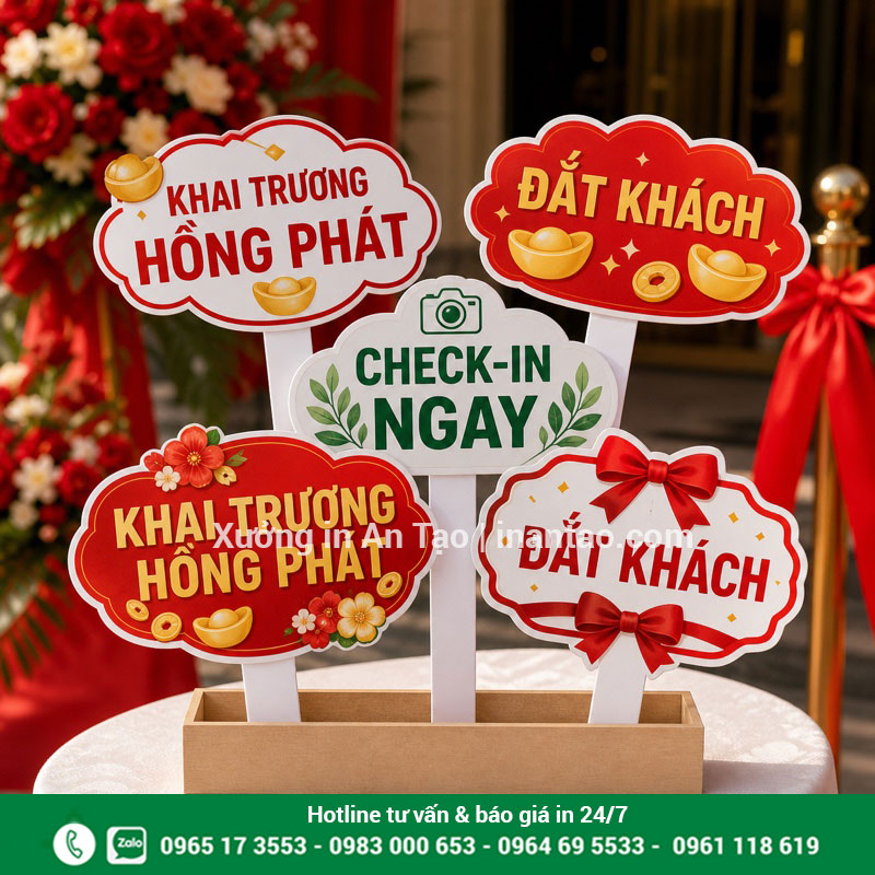 Hashtag cầm tay khai trương thiết kế theo nhận diện Bộ hashtag cầm tay khai trương với lời chúc nổi bật