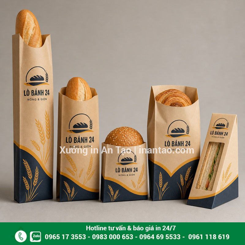 Chọn kích thước in bao bánh mì đúng sản phẩm Các kích thước in bao bánh mì cho bánh que hamburger và sandwich