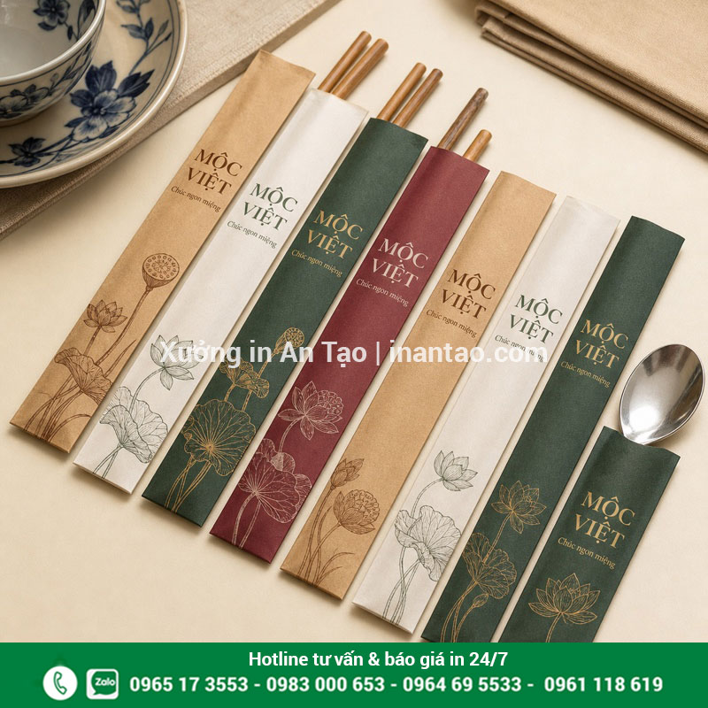 In bao đũa theo yêu cầu tại inthiepcuoi.net Mẫu in bao đũa và bao muỗng hoàn chỉnh cho nhà hàng