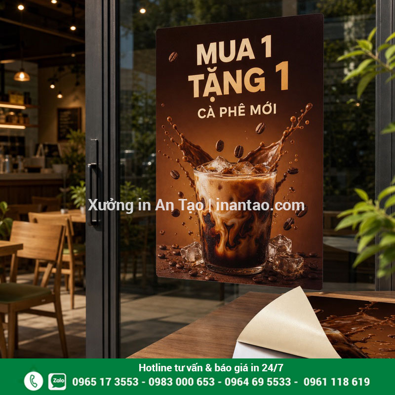 Poster quảng cáo decal giấy hoàn thiện trên kính In poster quảng cáo decal giấy dán kính cửa hàng