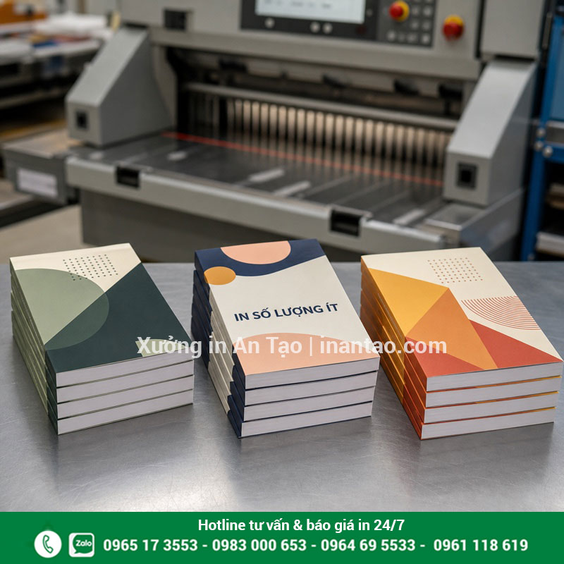 In sách số lượng ít tại xưởng Các chồng sách bìa mềm được in với số lượng ít