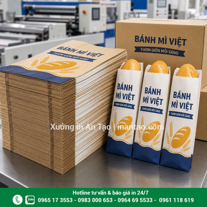 Sản xuất in túi bánh mì số lượng lớn Đơn in túi bánh mì số lượng lớn được xếp kiểm tra đồng đều