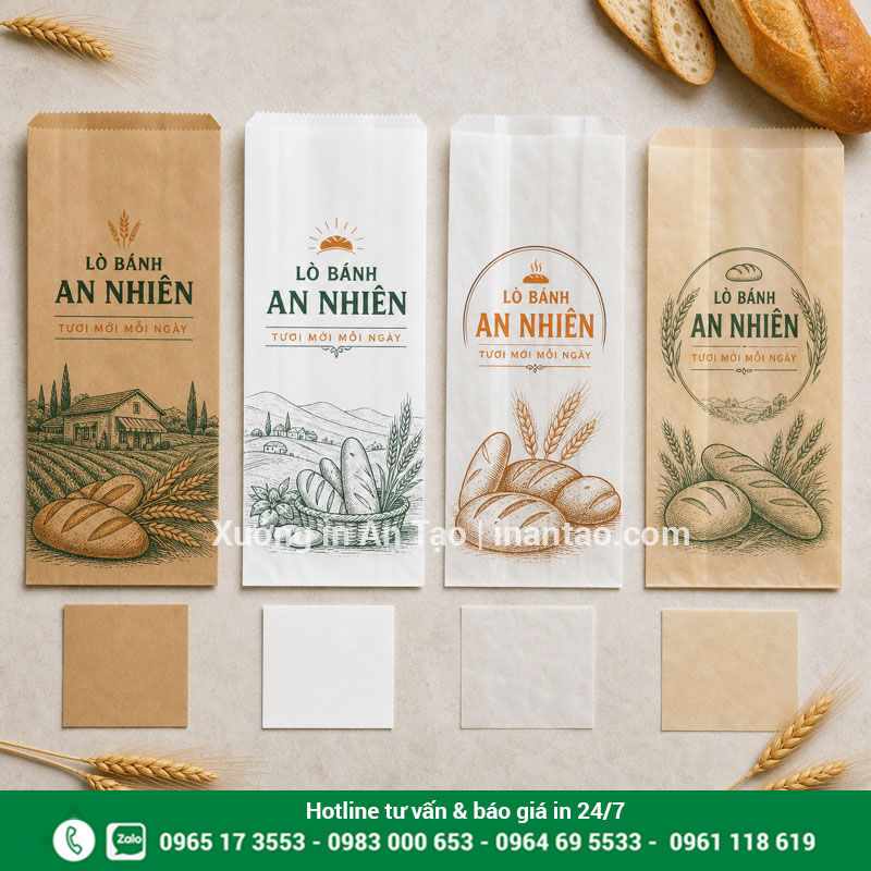 Chất liệu in túi giấy bánh mì phổ biến So sánh chất liệu in túi giấy bánh mì kraft MG và chống dầu