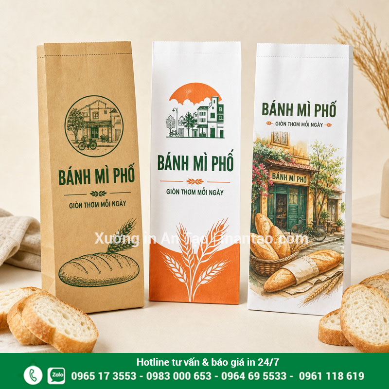 Thiết kế in túi giấy bánh mì dễ nhận diện Mẫu in túi giấy bánh mì một màu hai màu và nhiều màu