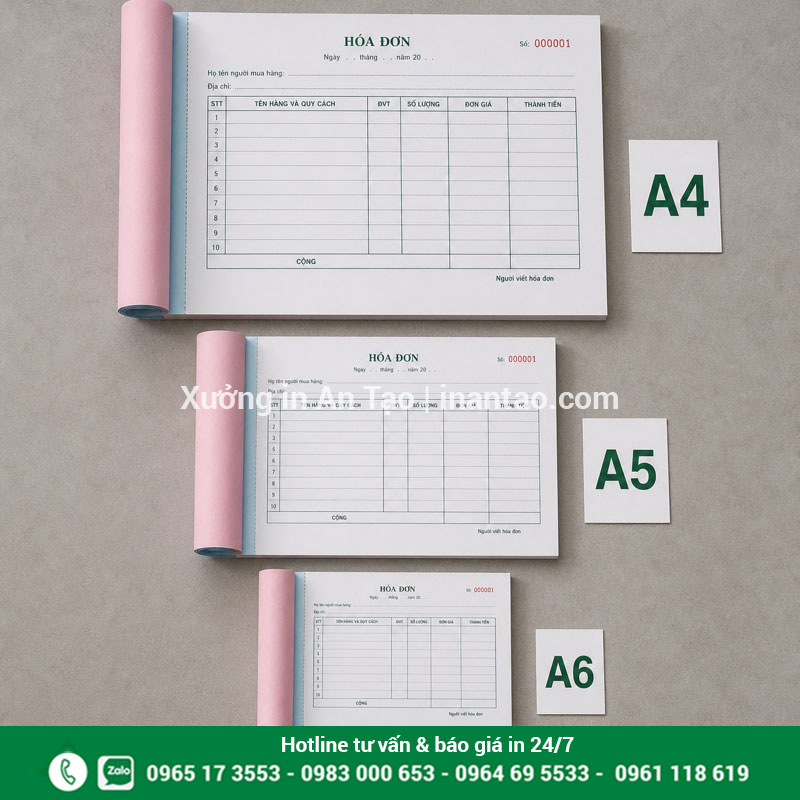 Chọn khổ giấy khi in hóa đơn So sánh kích thước in hóa đơn A4 A5 A6