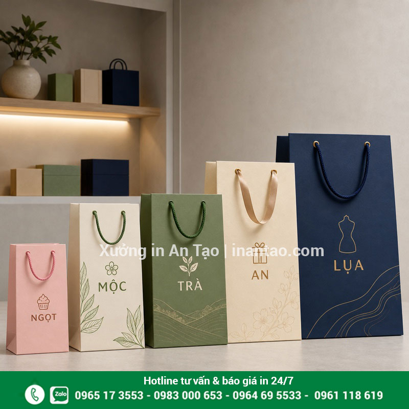 Chọn kích thước túi giấy phù hợp sản phẩm Các kích thước in túi giấy theo yêu cầu từ mini đến cỡ lớn