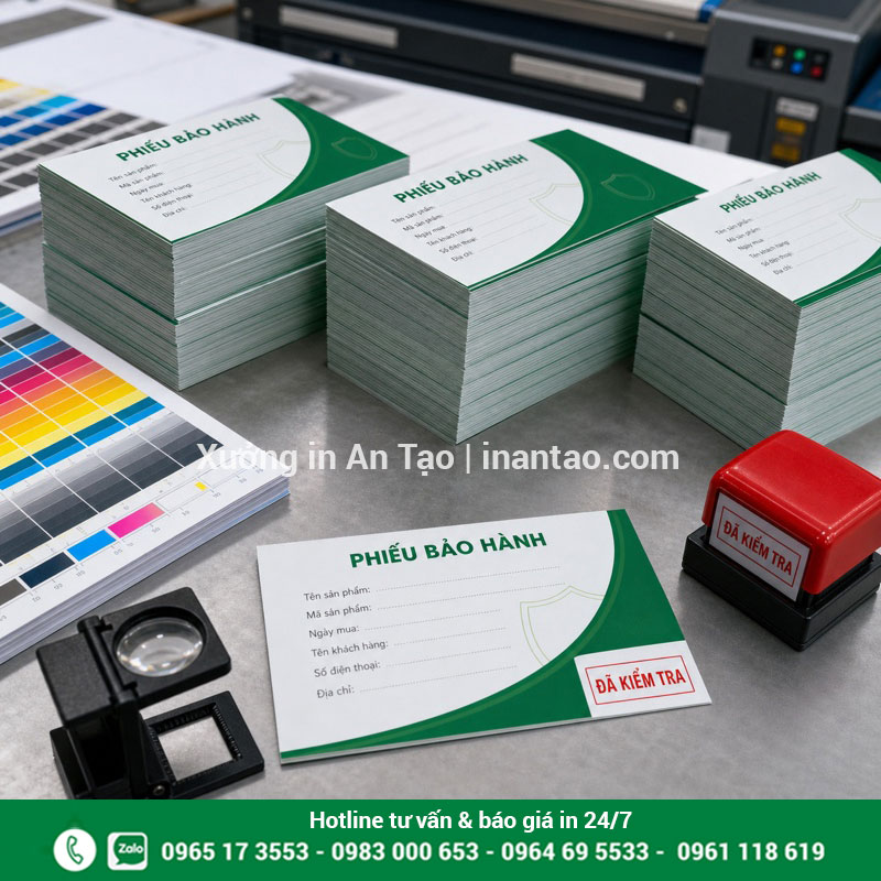 Quy trình kiểm tra phiếu bảo hành thành phẩm Kiểm tra màu sắc đường cắt và số lượng phiếu bảo hành tại xưởng