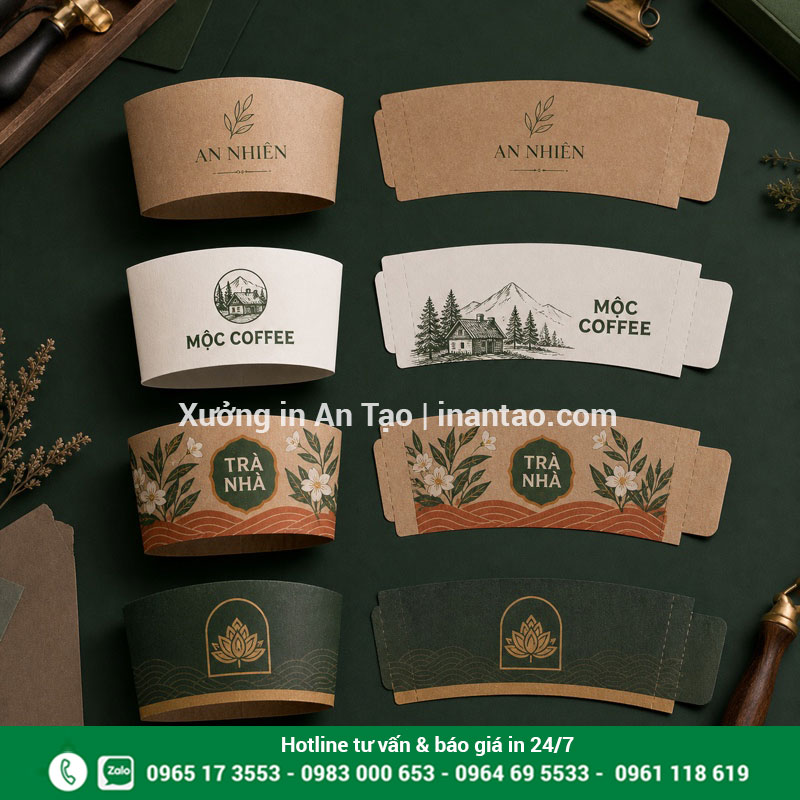 Mẫu in cover ly giấy đẹp cho quán cà phê trà sữa Mẫu in cover ly giấy kraft và giấy trắng với nhiều thiết kế