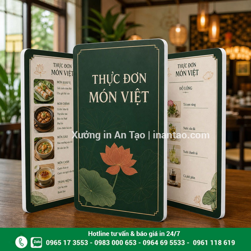 Mẫu menu formex hoàn thiện tại inthiepcuoi.net Bộ menu formex món Việt hoàn chỉnh với lõi trắng và bề mặt in sắc nét