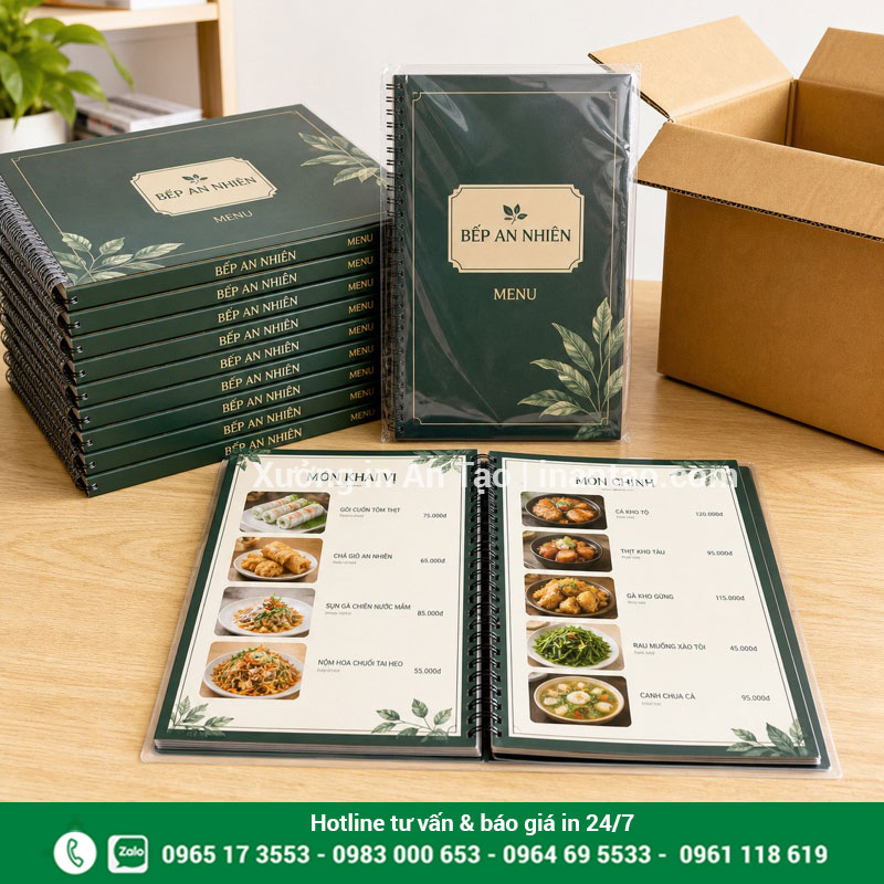 Thành phẩm in menu nhựa trước khi giao khách Bộ thành phẩm in menu nhựa được kiểm tra và đóng gói