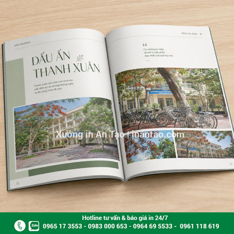 Thiết kế trang ruột để in ảnh kỷ yếu Trang ruột kỷ yếu in ảnh sân trường và hoa phượng trên giấy phủ mờ