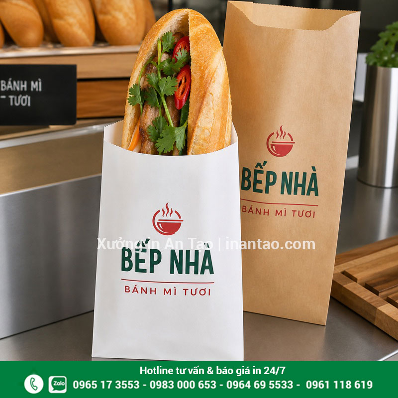 Túi giấy đựng bánh mì phù hợp món nhiều nhân Túi giấy đựng bánh mì chống dầu in hai màu sạch đẹp